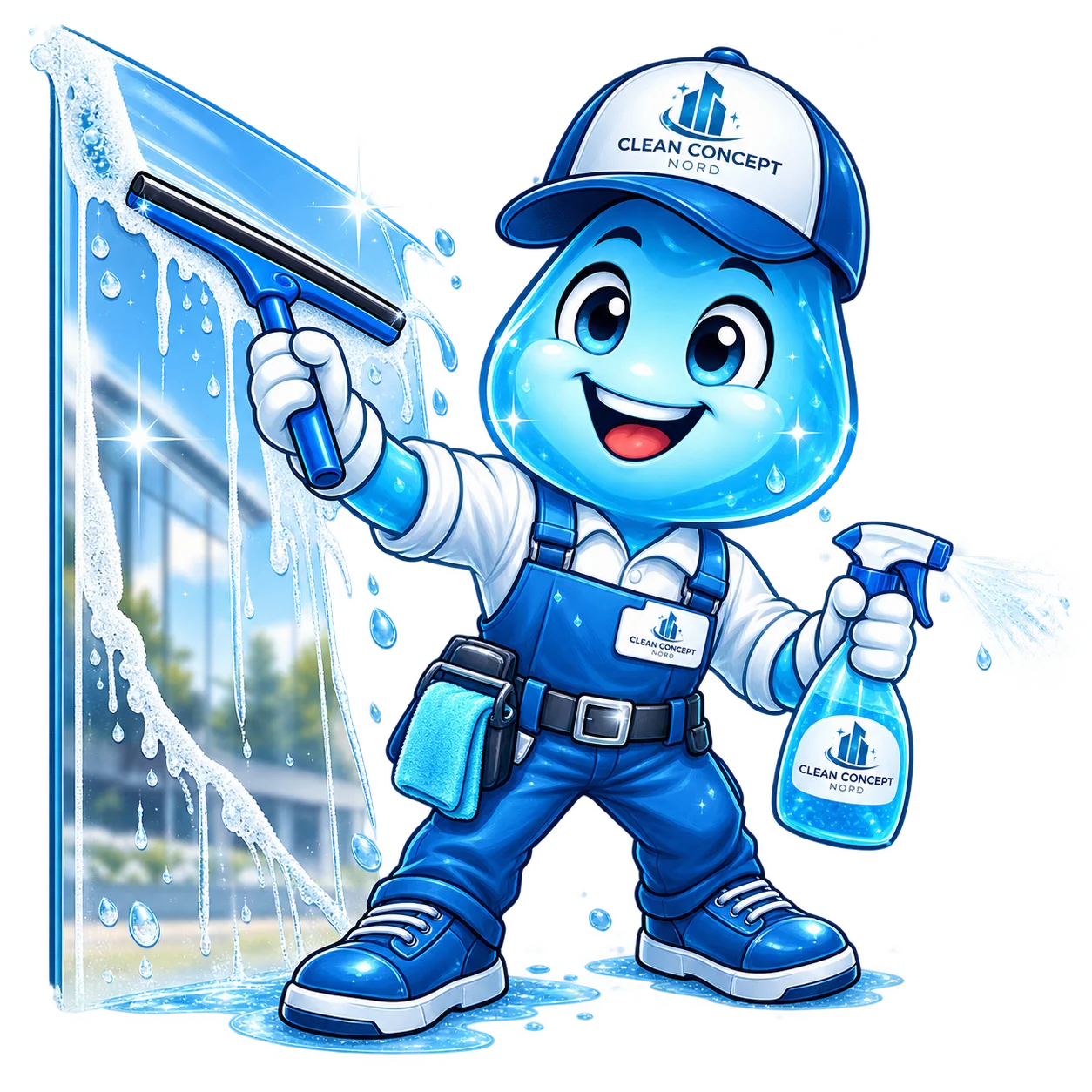Clean Concept Nord Maskottchen bei der Fensterreinigung